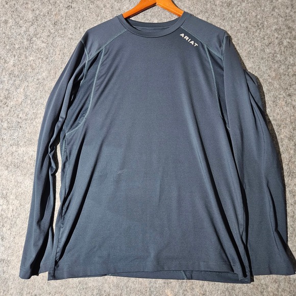 ARIAT Tek Cold Series Mens Large Long Sleeve Blue Gray Shirt Crew Neck Athletic - Picture 1 of 8